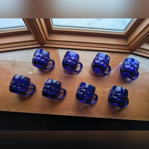 RARE Set of 8 Vintage Cobalt Blue Beer Mugs - 1930s New Martinsville Steins Gift - Picture 6 of 17